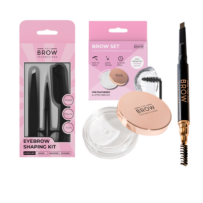 Brow Styling Essentials: Brow Gel With Growth Benefits, Waterproof Pencil & 3-Piece Grooming Set